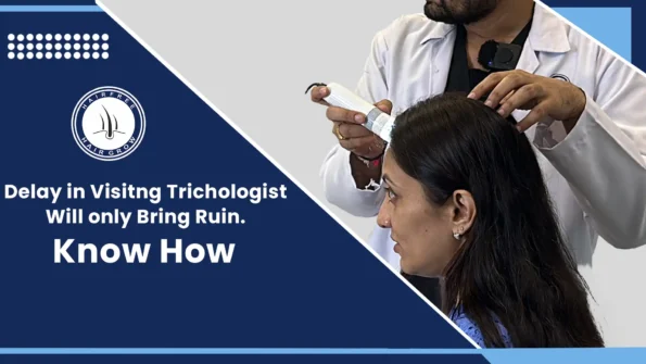 Delay in Visiting Trichologist Advice: A doctor examining a patient's hair.