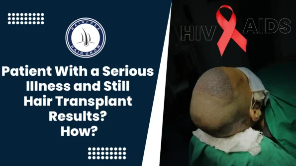 Hair transplant patient with serious illness, showing post-surgery results.