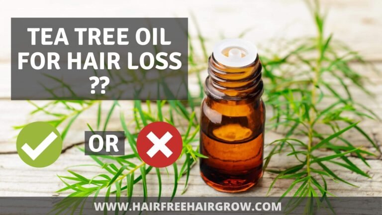 a small glass bottle filled with tea tree essential oil to be used for hair loss