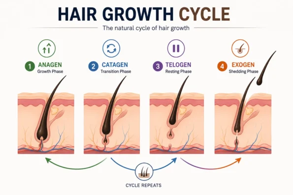 Hair growth cycle showing anagen catagen telogen and exogen phases