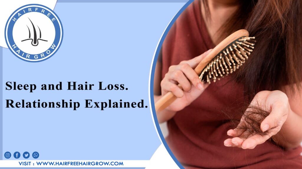 a woman combing her hair and showing the amount of hair fall as she is suffering from sleep and hair loss
