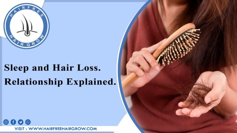 a woman combing her hair and showing the amount of hair fall as she is suffering from sleep and hair loss
