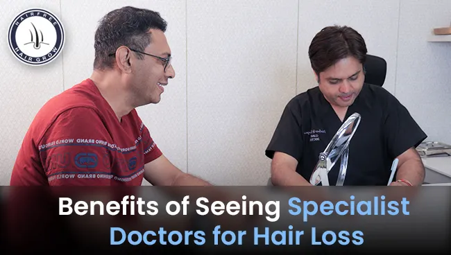 a male patient is seeing hair specialist for his hair loss problems