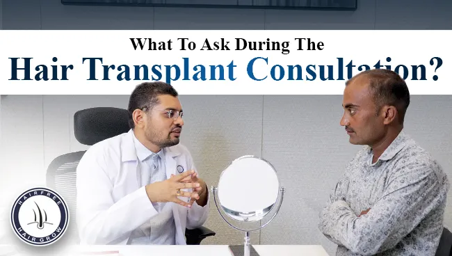 doctor giving consultation to hair restoration surgery patient