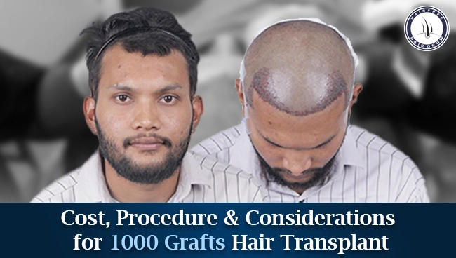 Before and after results of 1000 grafts hair transplant