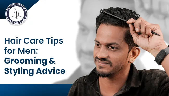 a man with comb in his hand analyzing hair care for men hair grooming and styling