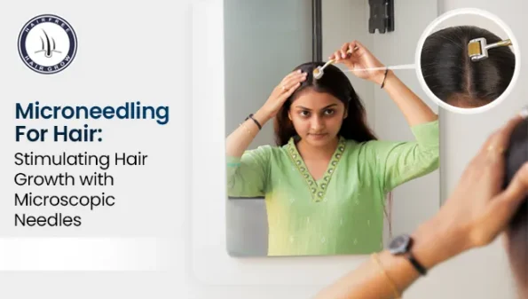 woman seeing effects of scalp microneedling for hair growth