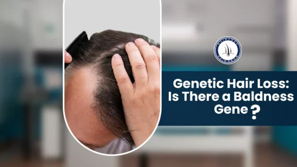 A man with Genetic Hair Loss combing his thinning hair, showing signs of baldness