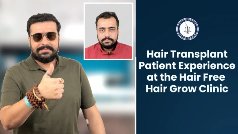 Hair Transplant Patient Experience showing a man before and after his hair transplant, giving a thumbs-up.