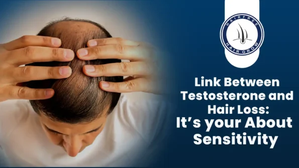 Man checking his scalp for hair loss, highlighting the connection between testosterone and hair loss