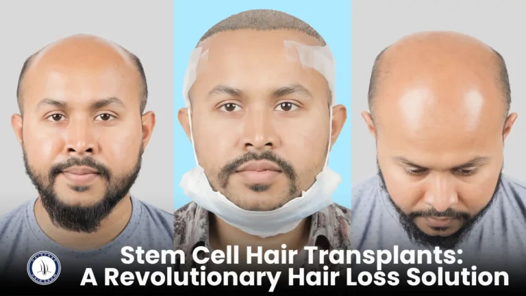Stem Cell Hair Transplants before and after results showing hair regrowth in a man with baldness