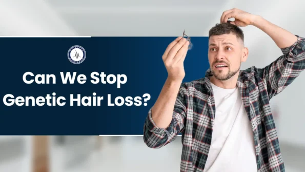 Concerned man checking hair, related to Can We Stop Genetic Hair Loss