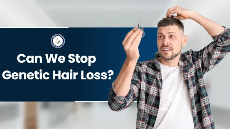 Concerned man checking hair, related to Can We Stop Genetic Hair Loss