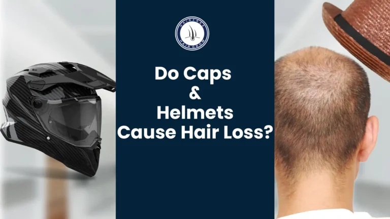 Do Caps and Helmets Cause Hair Loss – Bald man and helmet showing hair loss concern