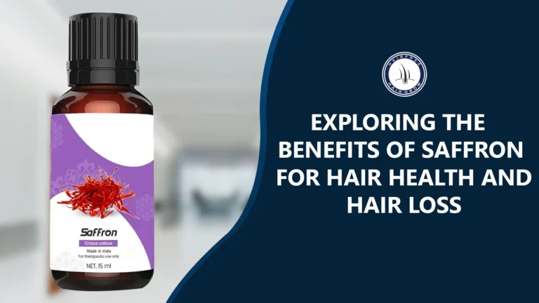 Benefits of Saffron for Hair shown with saffron oil bottle