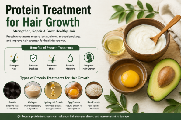 Protein Treatment for Hair Growth guide explaining keratin, collagen, egg protein, hydrolyzed protein, and rice protein treatments.