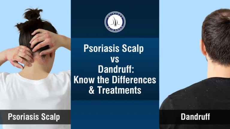 Psoriasis scalp vs dandruff difference shown on hair and scalp