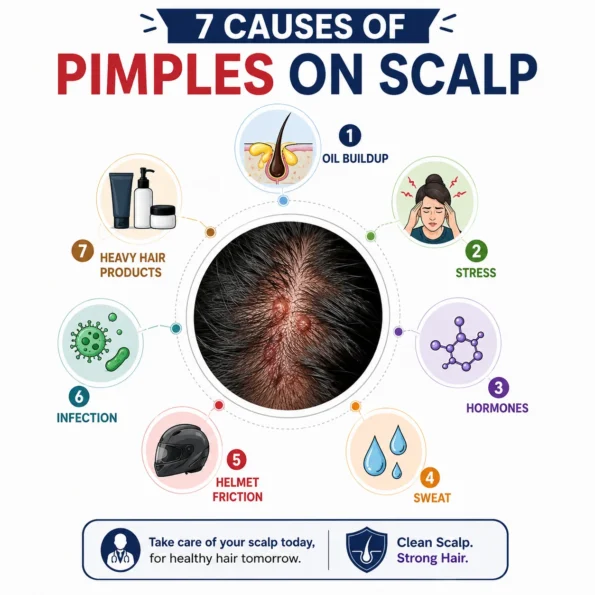 Common causes of painful scalp pimples and scalp acne explained in an infographic