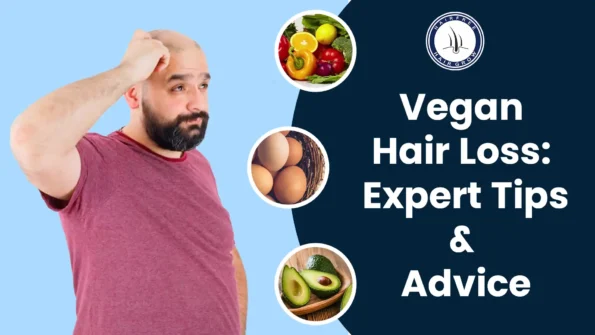 Vegan Hair Loss – bald man thinking with healthy food