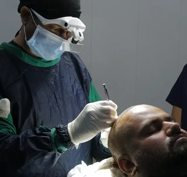 Macro view of precise slit creation for accurate follicular placement