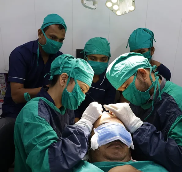 Immediate post-op top view showing intact grafts and mild redness