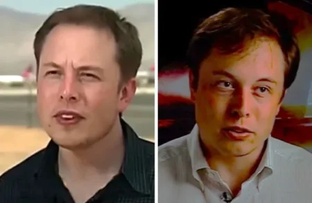 Elon Musk in 2002 left and in 2007 right