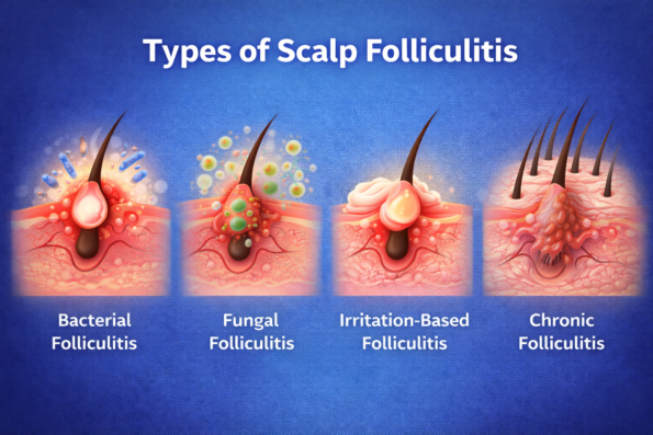 Types of scalp folliculitis including bacterial fungal and chronic folliculitis