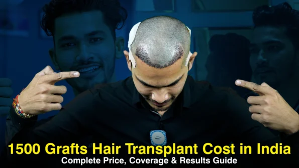 Man showcasing 1500 grafts hair transplant results.