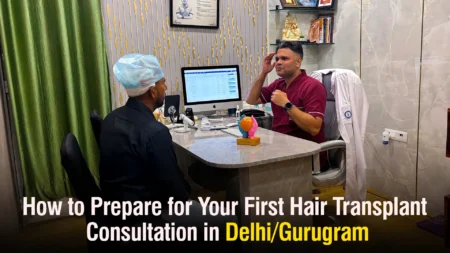 Hair Transplant Consultation in Delhi with doctor explaining procedure to patient