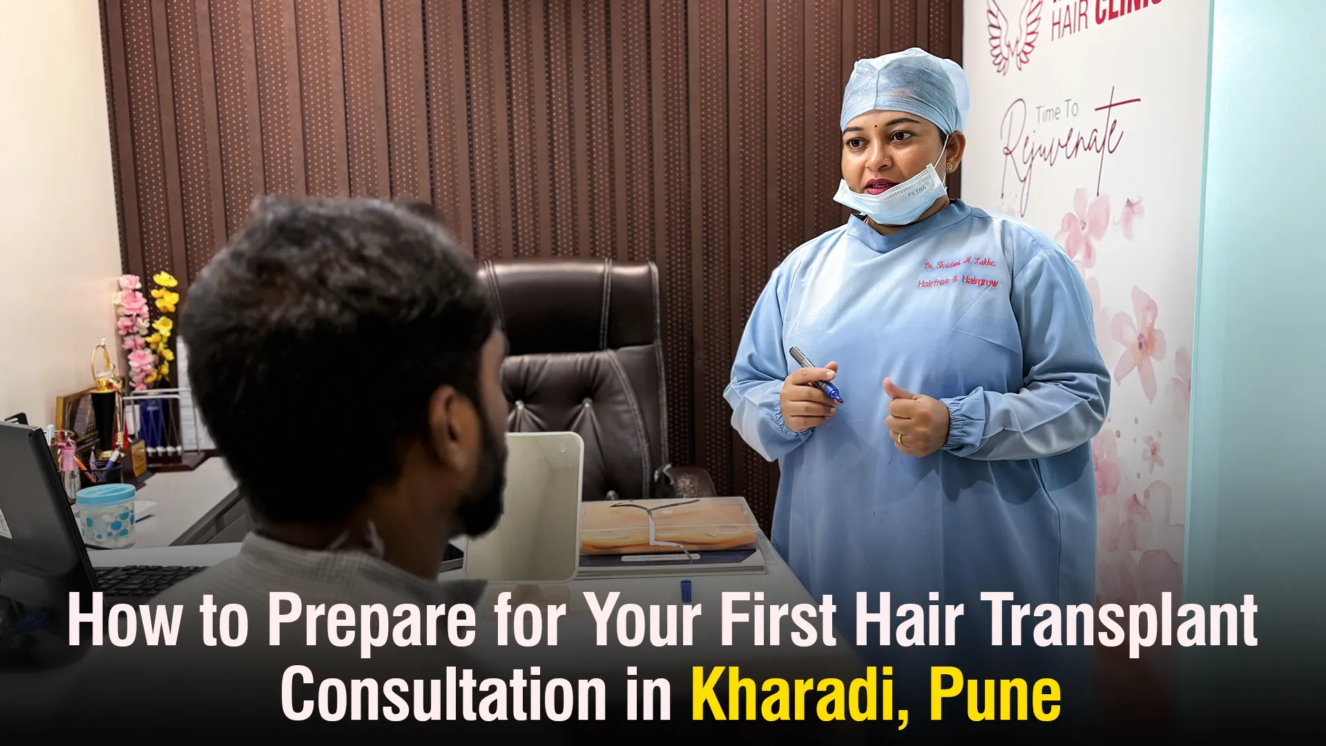 Hair Transplant Consultation in Kharadi with patient discussion at clinic