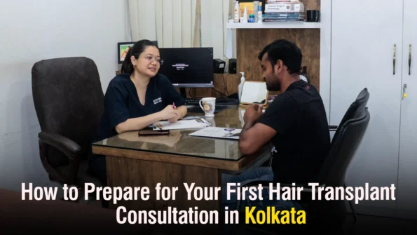 First Hair Transplant Consultation in Kolkata showing doctor advising patient in clinic