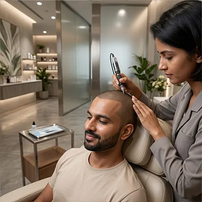 Scalp micropigmentation SMP treatment for fuller hair appearance