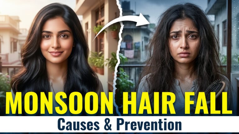 Hair fall in monsoon showing healthy hair before seasonal shedding and hair loss during humid weather Hair fall in monsoon showing healthy hair before seasonal shedding and hair loss during humid weather