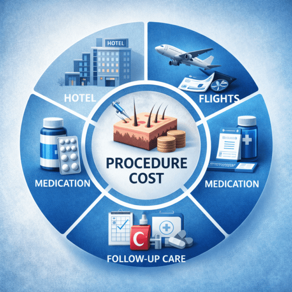 India vs Turkey hair transplant cost comparison showing treatment, travel, and accommodation expenses