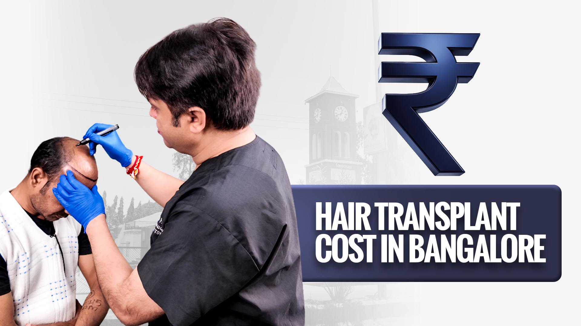 Hair transplant cost in Bangalore - doctor marking hairline before FUE procedure at Hairfree and Hairgrow