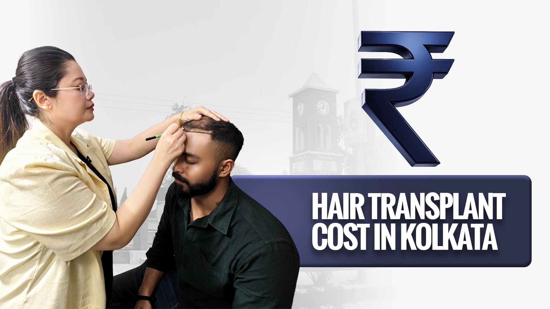 Doctor examining patient's scalp for hair transplant cost consultation in Kolkata