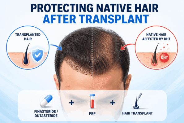 Protecting native hair after hair transplant with finasteride, dutasteride and PRP
