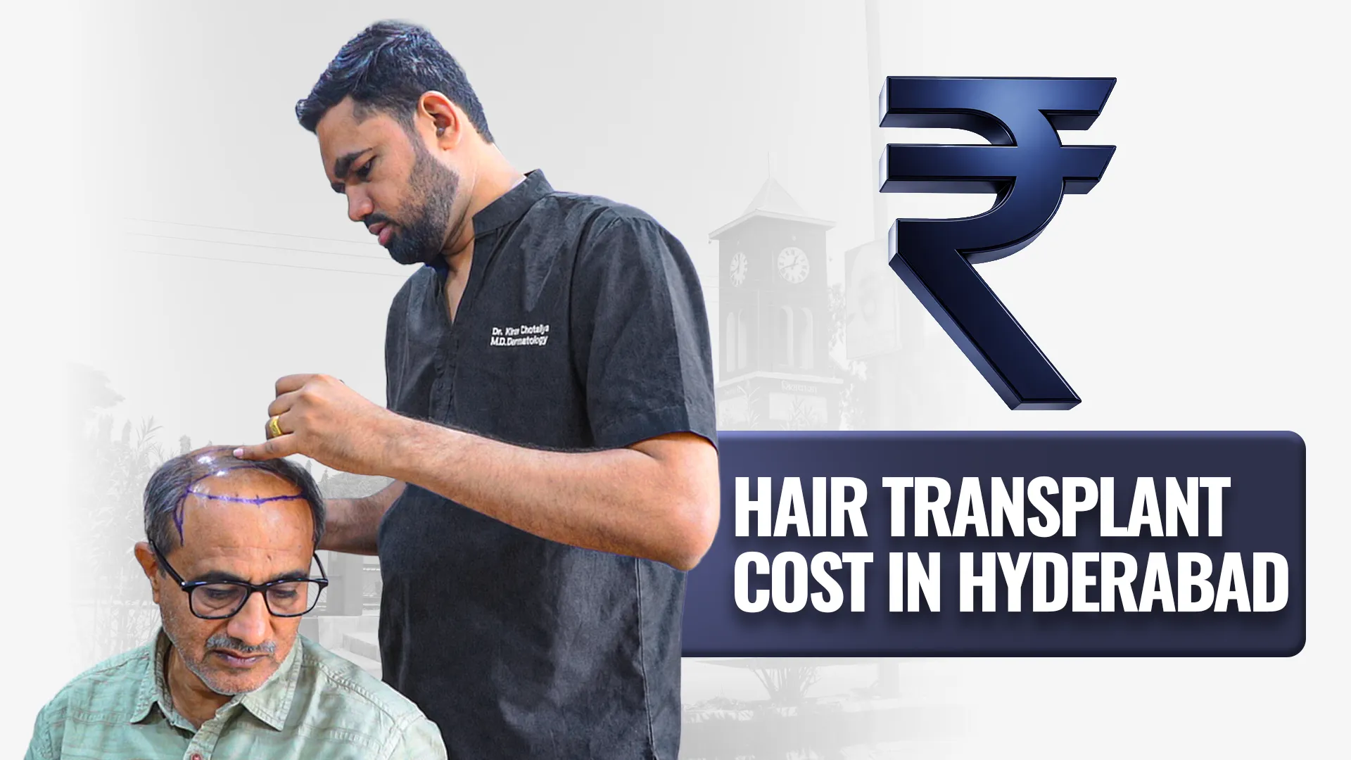 Doctor examining a patient's hairline while discussing hair transplant cost in Hyderabad